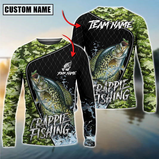 Bluejose Crappie Fishing Camo Grid Water Pattern Graphic Custom Name & Team Name 3D Shirts