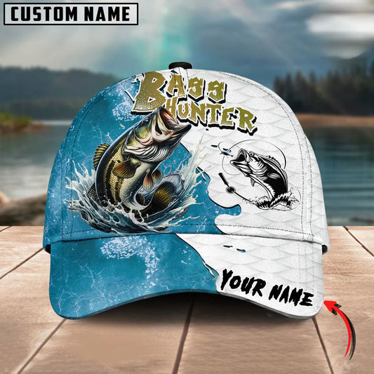 BlueJose Bass Hunter Fishing Graphic Splash Effect Personalized Cap