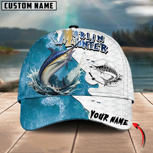 BlueJose Marlin Hunter Fishing Graphic Splash Effect Personalized Cap