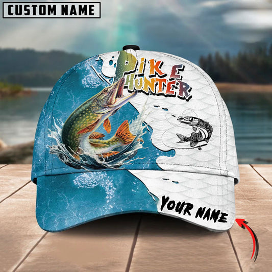 BlueJose Pike Hunter Fishing Graphic Splash Effect Personalized Cap