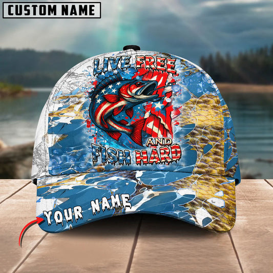 BlueJose Walleye Live Free Fish Hard Design Personalized Cap
