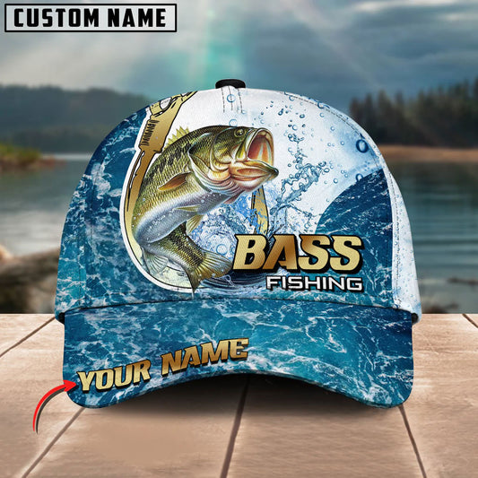 BlueJose Bass Fishing Golden Hook Graphic Personalized Cap