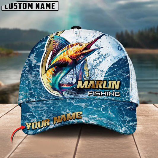 BlueJose Marlin Fishing Golden Hook Graphic Personalized Cap