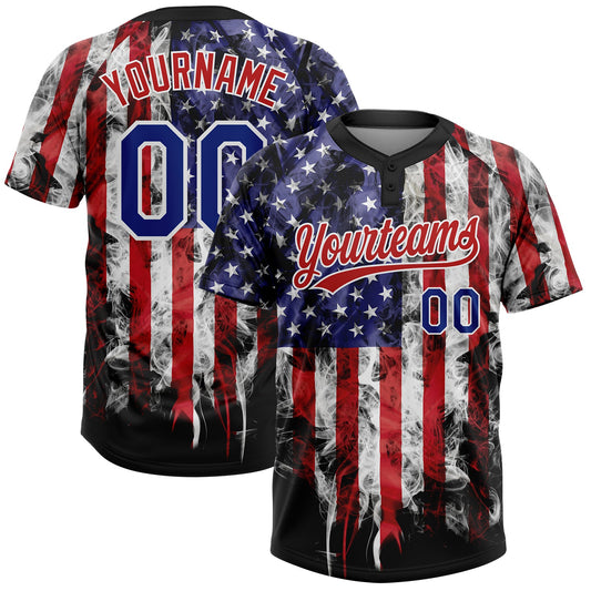 BlueJose Personalized White Royal-Red 3D American Flag Fashion Two-Button Unisex Softball Jersey (1)