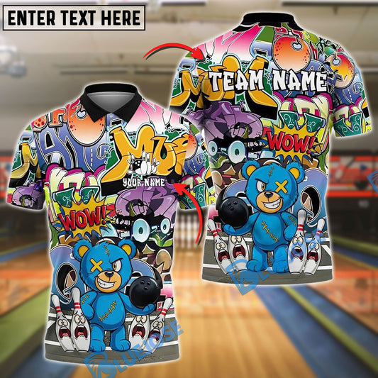 BlueJose Bowling Teddy Attack Customized Name, Team Name 3D Shirt (4 Colors)