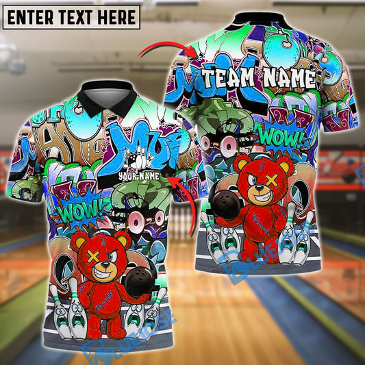 BlueJose Bowling Teddy Attack Customized Name, Team Name 3D Shirt (4 Colors)