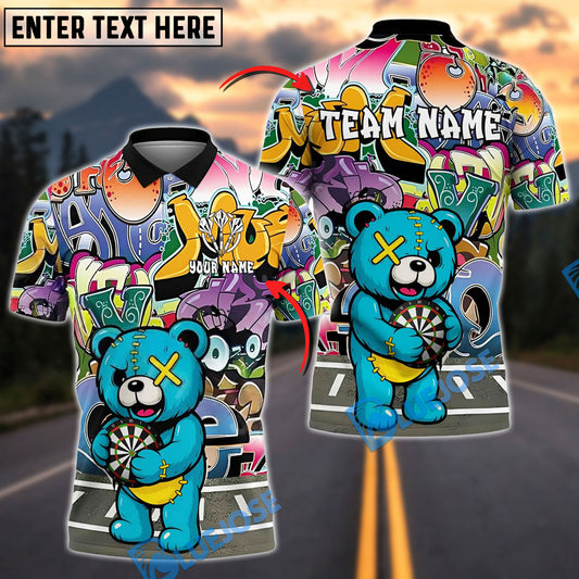BlueJose Darts Teddy Bear Graffiti Personalized Name, Team Name Shirt (4 Colors)