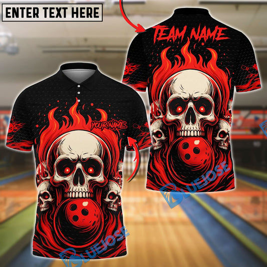 BlueJose Bowling And Pins Flame Skull Team Design 2 Customized Name, Team Name 3D Shirt (4 Colors)
