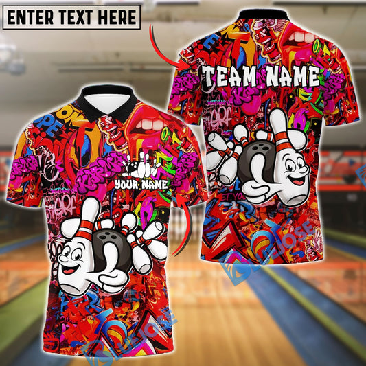 BlueJose Bowling And Pins Funny Graffiti Customized Name, Team Name 3D Shirt (4 Colors)