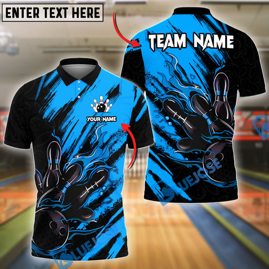 BlueJose Bowling And Pins Color Paint Customized Name, Team Name 3D Shirt (4 Colors)