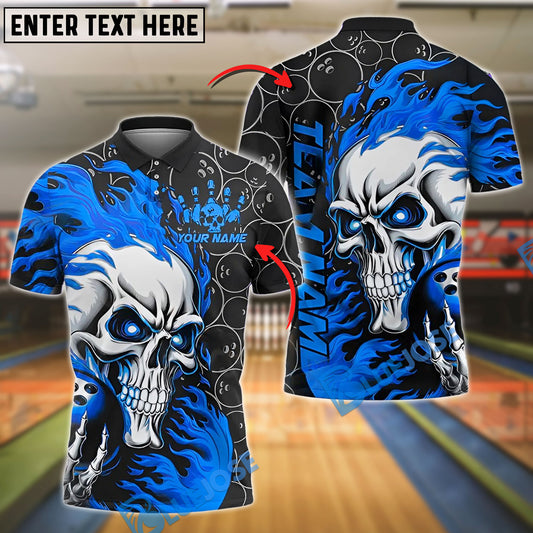 BlueJose Bowling Flaming Skull Strike Customized Name, Team Name 3D Shirt (4 Colors)