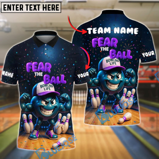 BlueJose Bowling Fear the Ball Cartoon Power Style Customized Name, Team Name 3D Shirt (4 Colors)