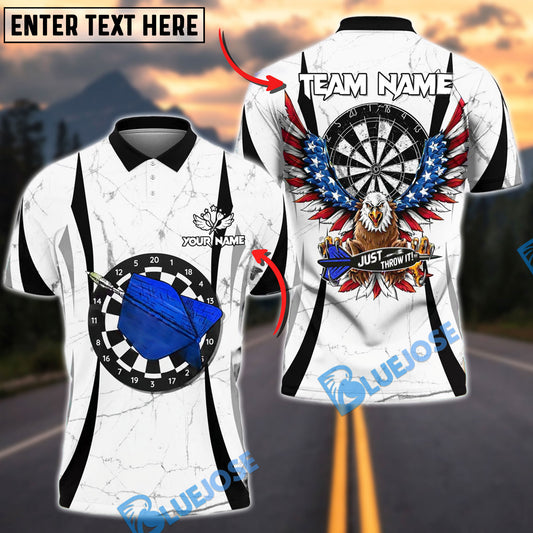 BlueJose Darts American Eagle Marble Style Personalized Name, Team Name Shirt (4 Colors)