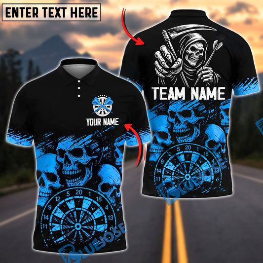 BlueJose Darts Reaper Skull Personalized Name, Team Name Shirt (4 Colors)