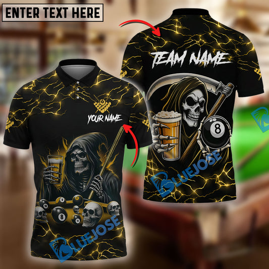 BlueJose Billiards Ball 8 Death Skeleton & Beer Personalized Shirt (6 Colors)