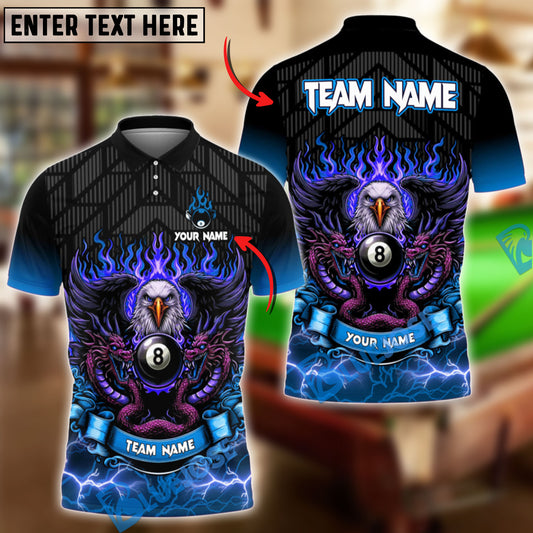 BlueJose Billiards Ball 8 Eagle Dragon Personalized Name & Team Name Shirt (4 Colors)