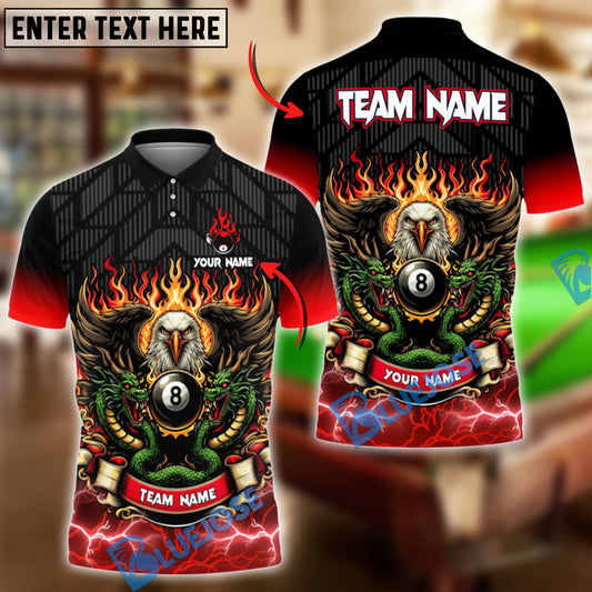 BlueJose Billiards Ball 8 Eagle Dragon Personalized Name & Team Name Shirt (4 Colors)