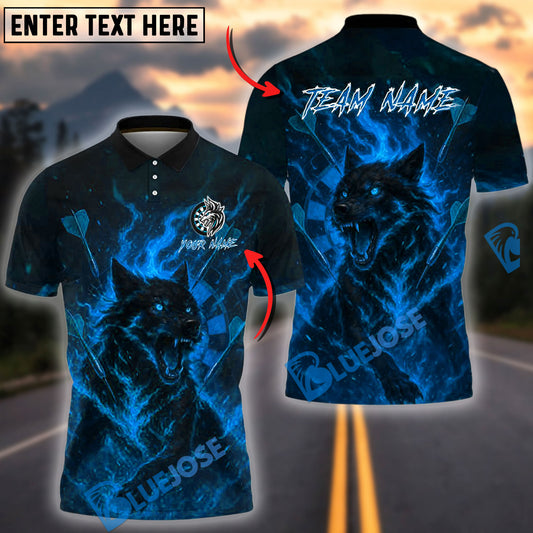 BlueJose Darts Fire Wolf Target Personalized Name, Team Name Shirt (4 Colors)