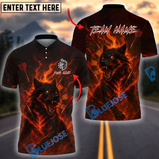 BlueJose Darts Fire Wolf Target Personalized Name, Team Name Shirt (4 Colors)