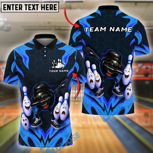 BlueJose Bowling And Pins Dabbing Ball Fire Flames Style Customized Name, Team Name 3D Shirt (4 Colors)