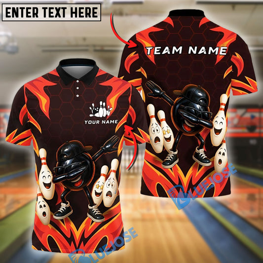 BlueJose Bowling And Pins Dabbing Ball Fire Flames Style Customized Name, Team Name 3D Shirt (4 Colors)