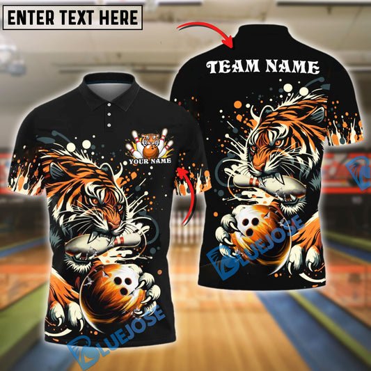 BlueJose Bowling Tiger Fierce Animal Design Customized Name, Team Name 3D Shirt (4 Colors)