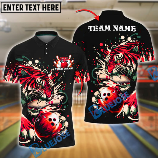 BlueJose Bowling Tiger Fierce Animal Design Customized Name, Team Name 3D Shirt (4 Colors)