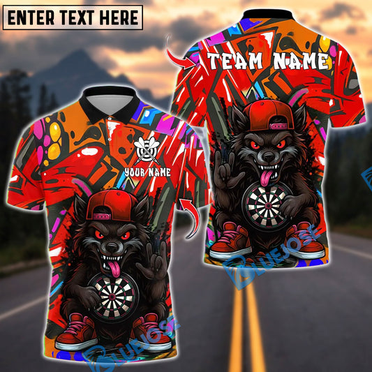 BlueJose Darts Cartoon Wolf Graffiti Street Style Customized Name, Team Name 3D Shirt (4 Colors)