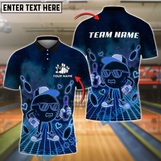 BlueJose Neon Cool Bowling Ball with Shades Customized Name, Team Name 3D Shirt (4 Colors)