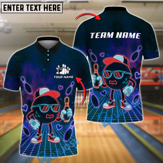 BlueJose Neon Cool Bowling Ball with Shades Customized Name, Team Name 3D Shirt (4 Colors)