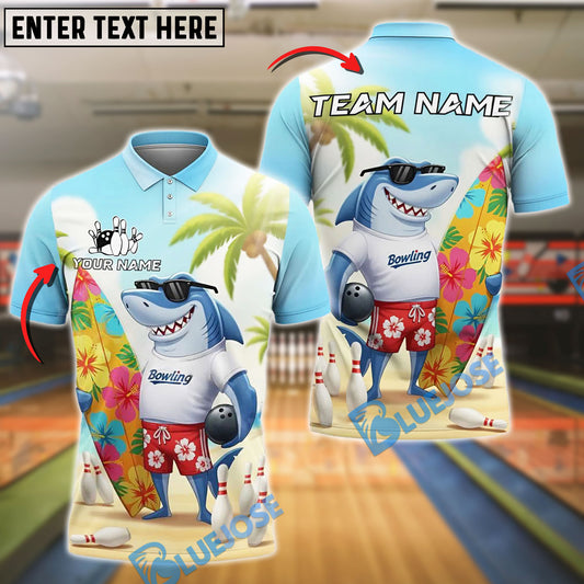BlueJose Bowling Tropical Shark Personalized Name, Team Name Unisex Shirt