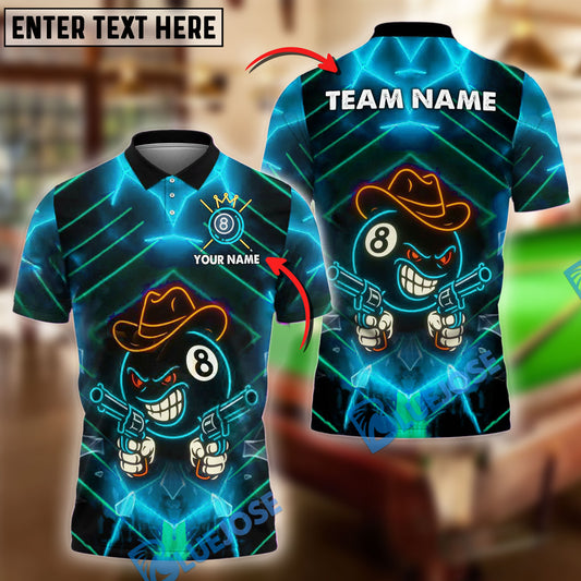 BlueJose Billiards Neon Cowboy 8-Ball Gunslinger Personalized Name Shirt (4 Colors)