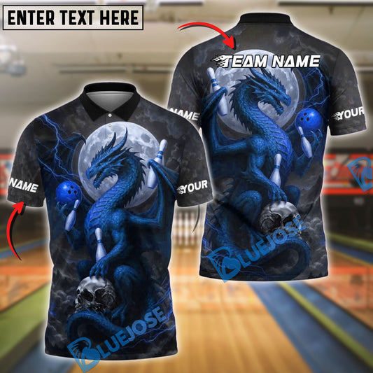 BlueJose Bowling Moonlight Dragon Skull Style Customized Name, Team Name 3D Shirt (4 Colors)