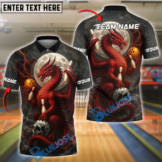 BlueJose Bowling Moonlight Dragon Skull Style Customized Name, Team Name 3D Shirt (4 Colors)