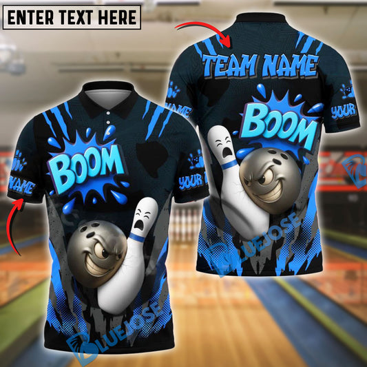 BlueJose Bowling Boom Cartoon Impact Customized Name, Team Name 3D Shirt (4 Colors)