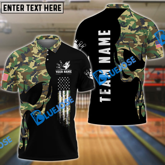 BlueJose Bowling And Pins Skull Army Flag Custom Multicolor Customized Name 3D Shirt (4 Colors)