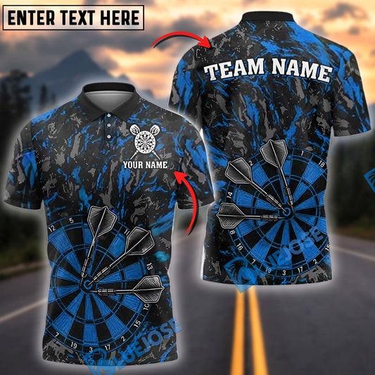 BlueJose Darts Black Marble Target Bullseye Personalized Name, Team Name Shirt (4 Colors)