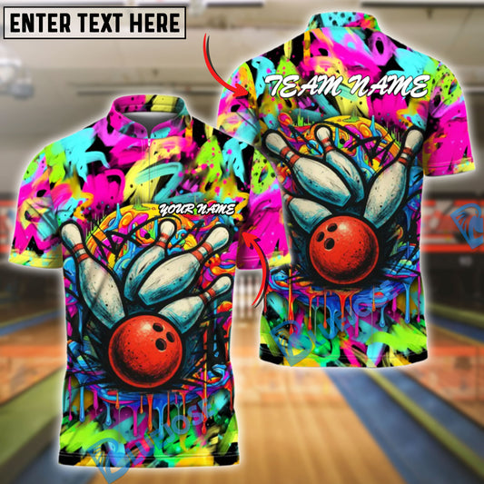 BlueJose Bowling Graffiti Colorful Customized Name, Team Name 3D Shirt