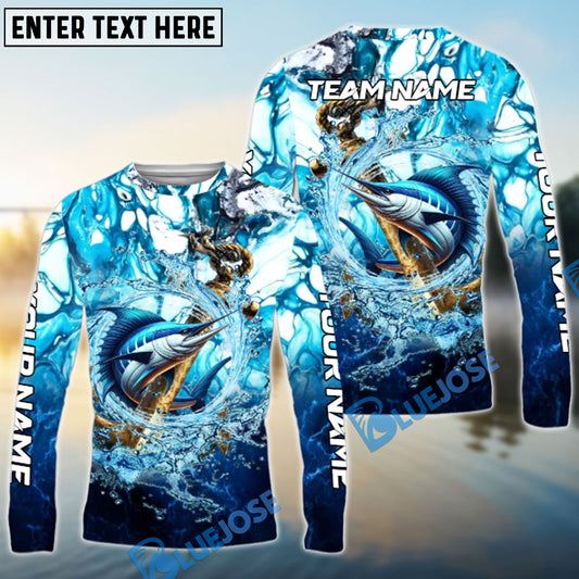 Bluejose Marlin Fishing Marble Tide Catch Name & Team Name 3D Shirts