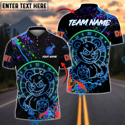 BlueJose Darts Neon Bear Glow Art Personalized Name, Team Name Shirt (4 Colors)