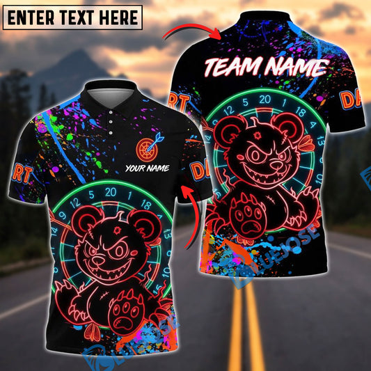 BlueJose Darts Neon Bear Glow Art Personalized Name, Team Name Shirt (4 Colors)