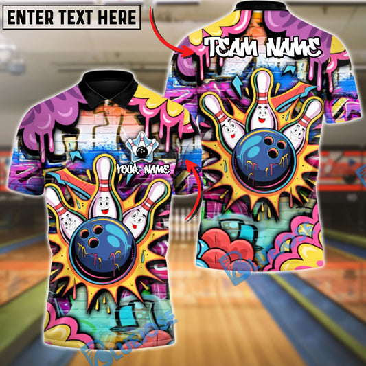 BlueJose Bowling And Pins Street Graffiti Style Customized Name, Team Name 3D Shirt
