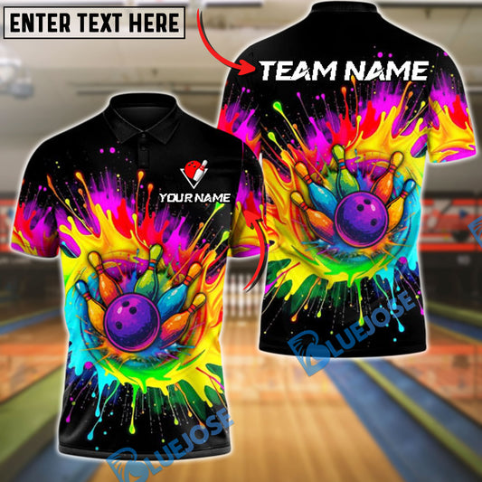 BlueJose Bowling And Pins Rainbow Blast Customized Name, Team Name 3D Shirt