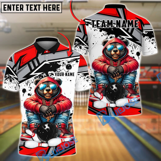 BlueJose Bowling And Pins HipHop Bear Customized Name, Team Name 3D Shirt (4 Colors)