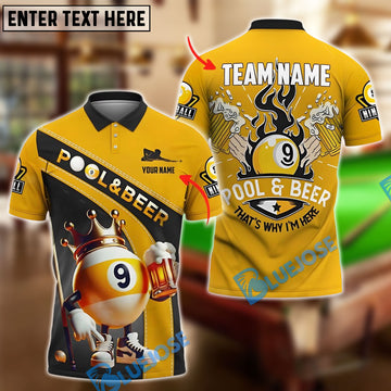 BlueJose Billiards Ball 9 Funny Pool And Beer Customized Name, Team Name 3D Shirt