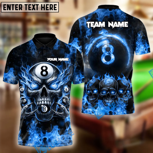 BlueJose Billiards Ball 8 Pool Skull Fire Personalized Name Shirt (4 Colors)