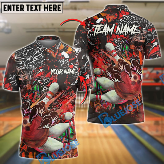 BlueJose Bowling Graffiti Claw Strike Customized Name, Team Name 3D Shirt (4 Colors)