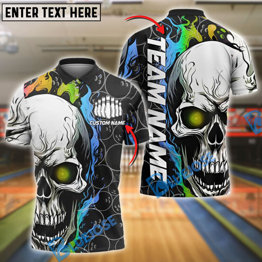 BlueJose Bowling Inferno Skull Rainbow Color Personalized Name, Team Name Unisex Shirt