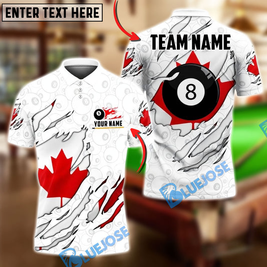 BlueJose Billiards Ball 8 Sport Canada Maple Leaf Scratch Design Personalized Shirt (2 Colors)