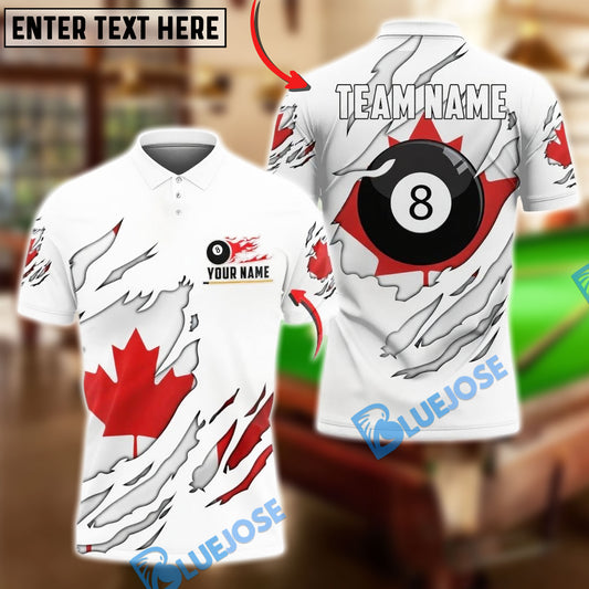BlueJose Billiards Ball 8 Sport Canada Maple Leaf Scratch Design Personalized Shirt (2 Colors)